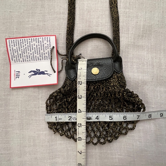 Longchamp Le Pliage Filet XS Stretch Mesh Crossbody Black Gold Bag NWT - Picture 4 of 14
